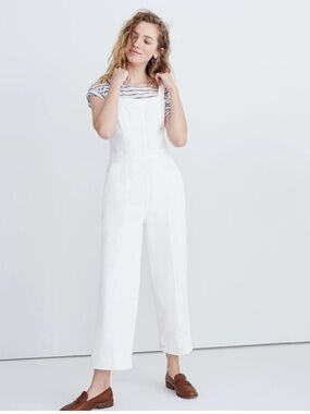 White Women's Wide-Leg Overalls Jeans